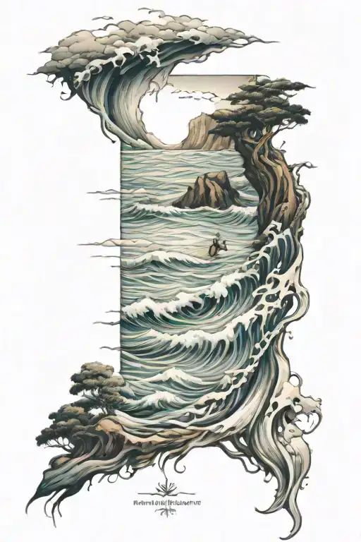 Concept Fine Line Involving Family And The Ocean Waves