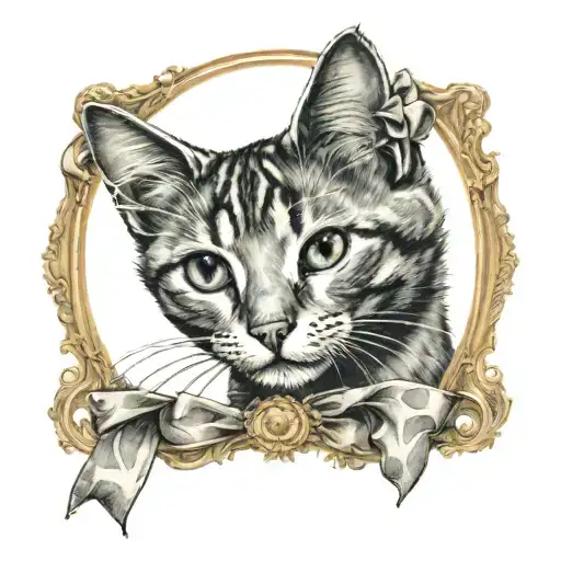 Cat In Vintage Picture Frame With Bow On Top