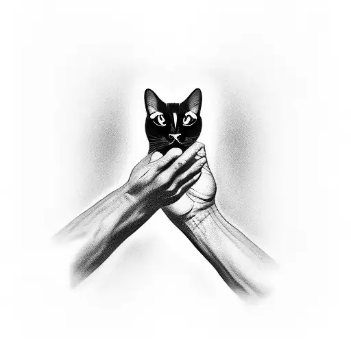 A God Holding In His Hands A Black And White Cat