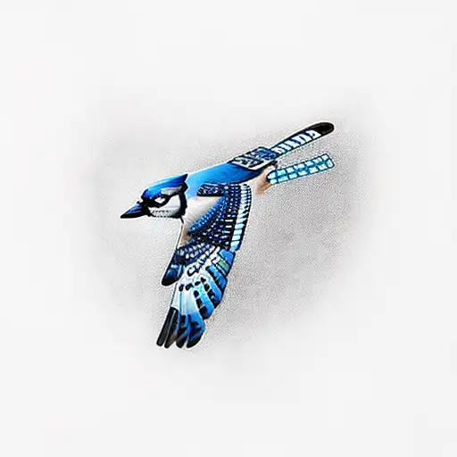 Blue Jay Flying Over German Shepherd