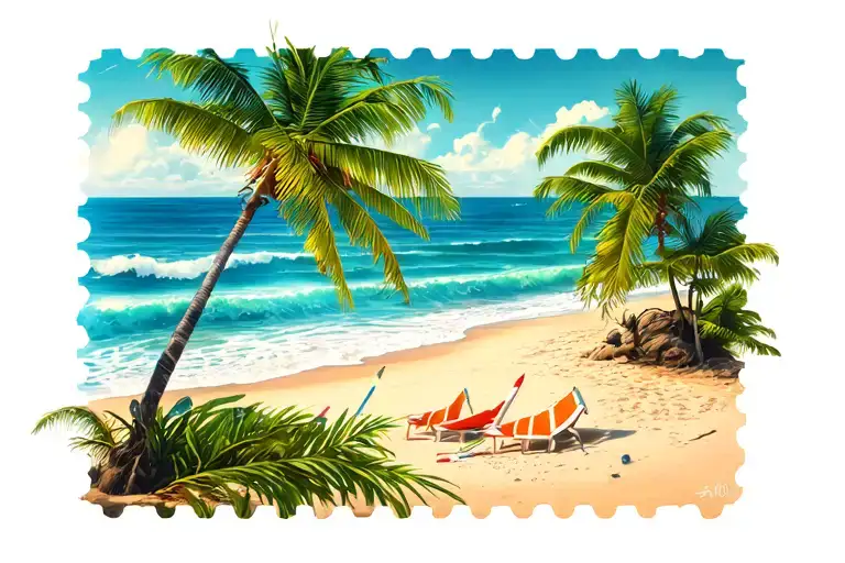 Beach Scene Inside A Stamp