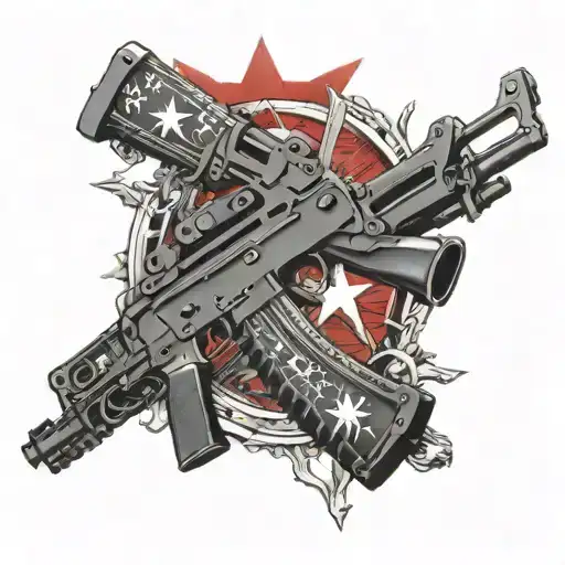Nautical Star Arm And Hand Sleeve Featuring Ak47 In Red And Black
