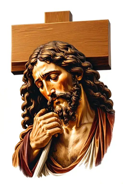 Jesus Christ Looking Down At The Cross