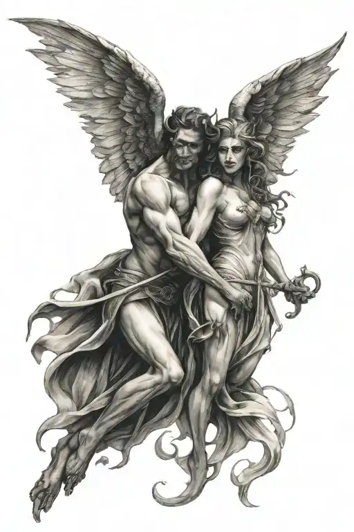 Devil And Angel Tearing From Each Other Gemini Zodiac