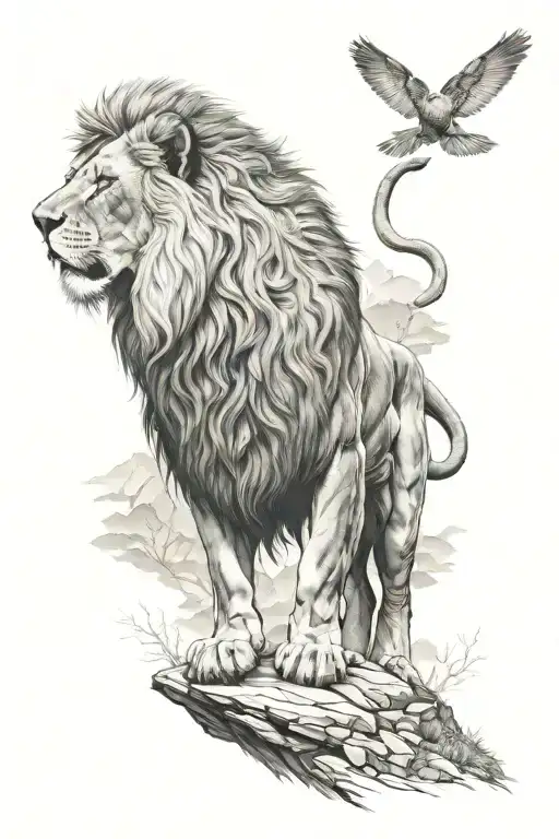 King Of Lions On A Mountain Peak