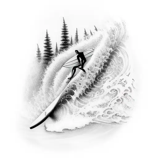 A Surfer Riding A Wave That Transforms Into A Forest
