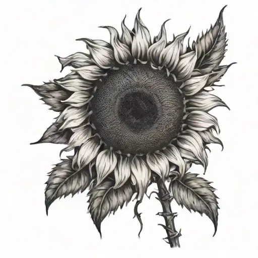 Half Wilted Half Bloomed Sunflower With Barbed Wire Stem