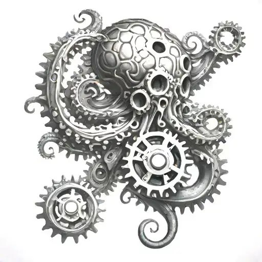 A Realistic Octopus With Gears And Pistons As Tentacles