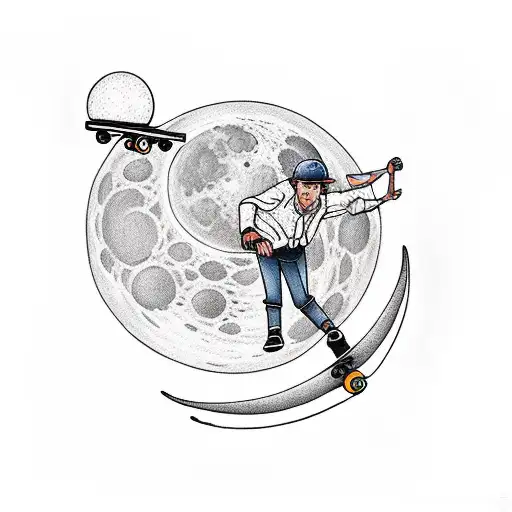 Real Estate Agent Riding A Skateboard With A Moon As The Wheels