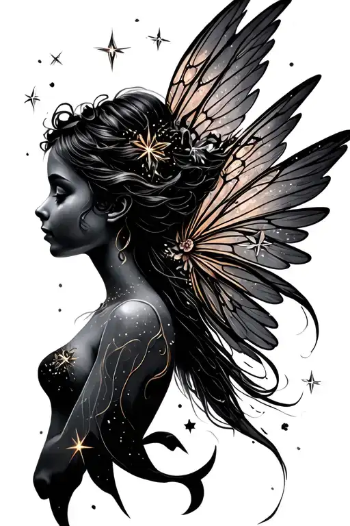 Fairy Angel With Stars And Lines
