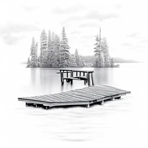 Dock On Lake Going Out To A Gulf Surrounded By Nature