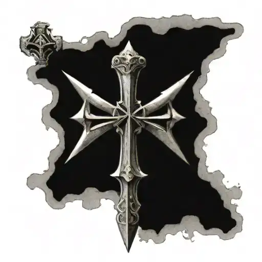 Templar Cross Tattoo With A Black Usmc Spade In The Center