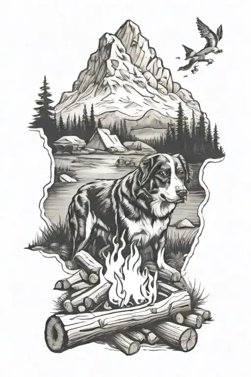 Mountain Dog Camping Campfire