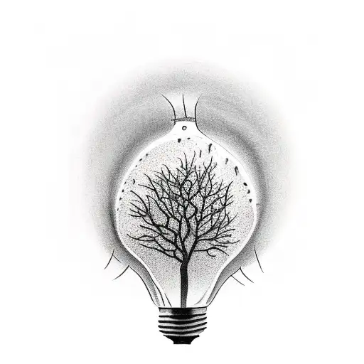 Broken Light Bulb With Tree