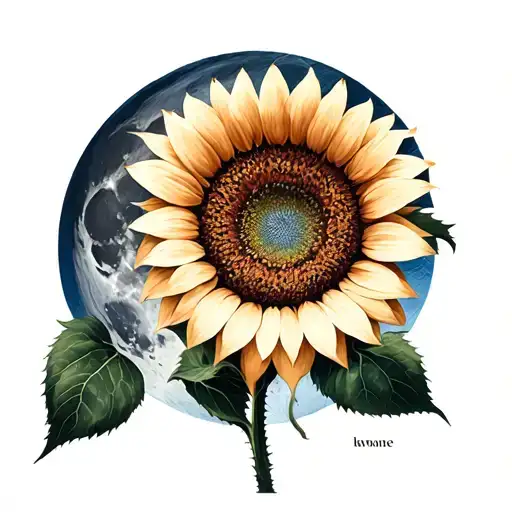 Sunflower Blossoming In Front Of The Moon