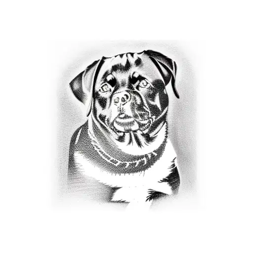 Rottweiler Sitting On Bench From Back View