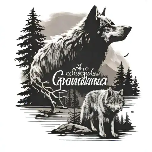 Lone Wolf Scene With Writing Saying Grandma