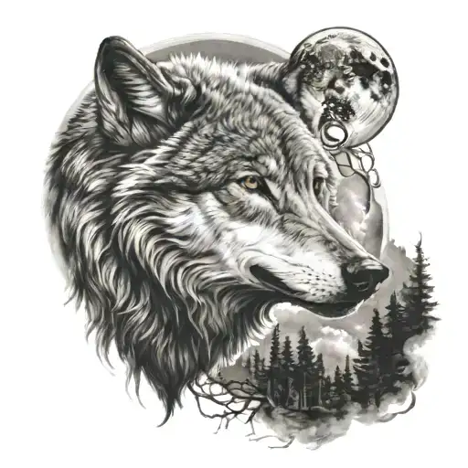 Wolf Standing Moon Surrounded Grandma