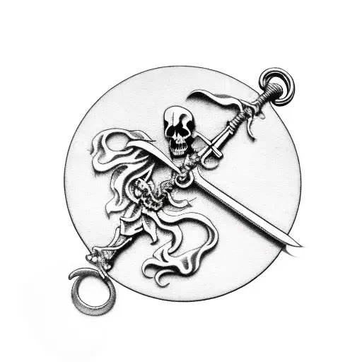 Grim Reaper With A Pocket Watch Dangling From His Scythe