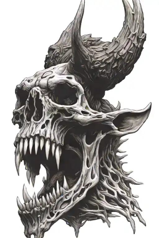 Wendigo Head With Animal Skull Open Mouth