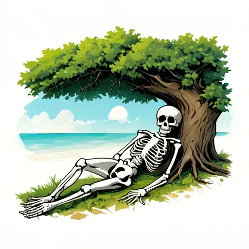Skeleton Relaxing Under A Tree On A Sunny Day