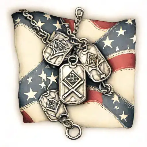 Dog Tags On Flag