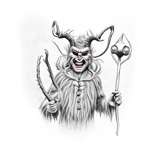 Krampus Or Forest Troll On The Bank Of The Lake