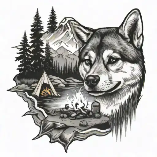 Mountain Shiba Inu Camping Campfire River