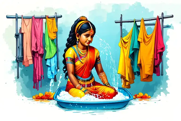 Guyana Indian Girl Washing Clothes