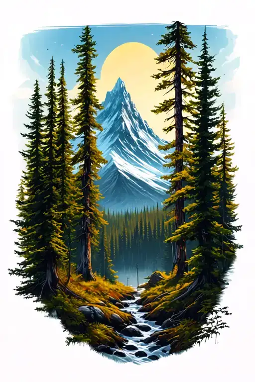 In A Forest Looking Up At A Mountain Towering Above