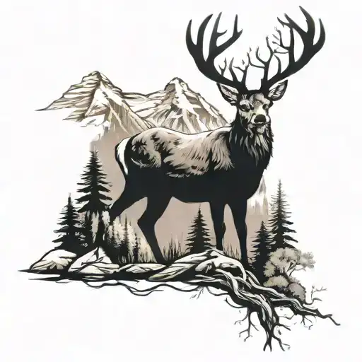 Deer With Mountains And Woods Surrounded