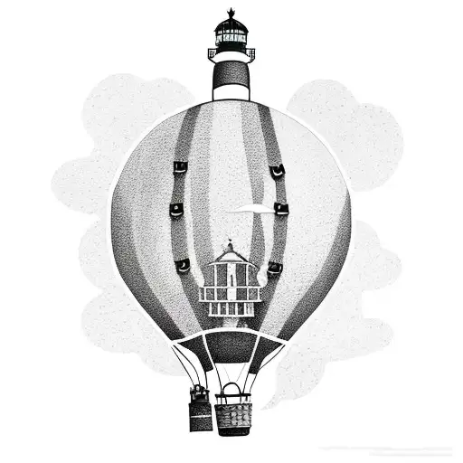 A Tattoo Of A Hot Air Balloon And A Lighthouse