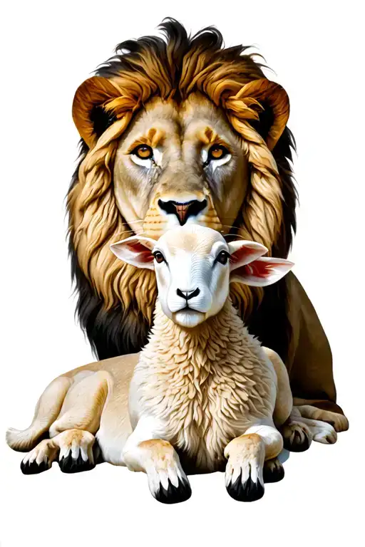 Lion Of Juda Realistic With Lamb Laying Next To Him