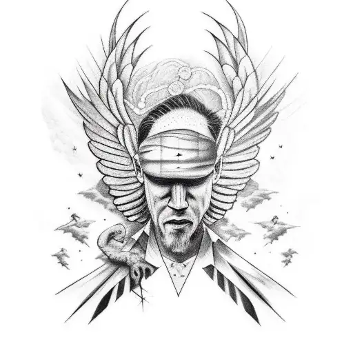 The Sky Opening Over A Defeated Man With Broken Wings