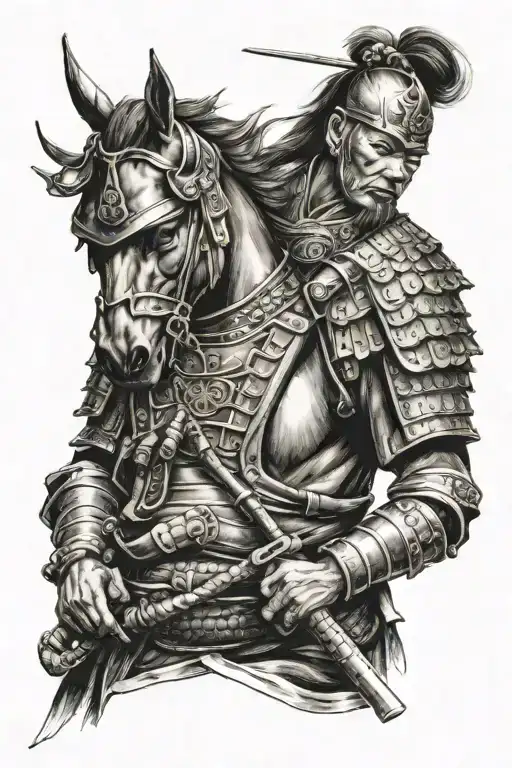 Samurai King With His Horse