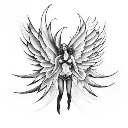 An Angel Falling With Wings On Fire