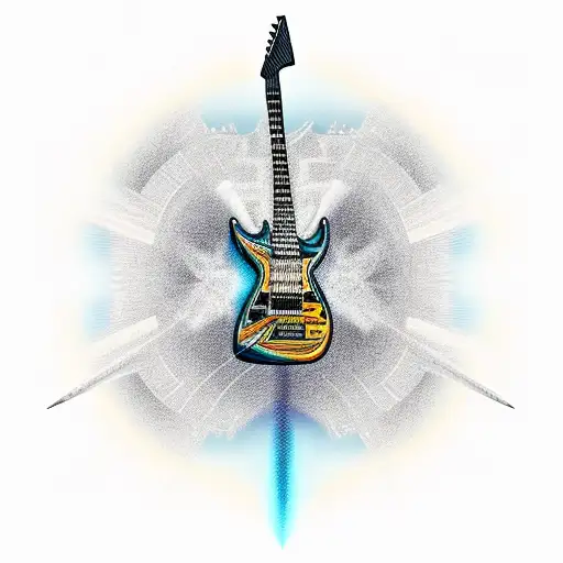 Flying V Guitar With A Nuclear Symbol Behind It