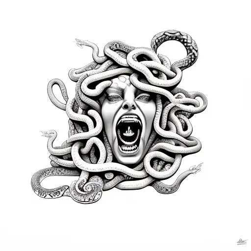 Angry Medusa Yelling With Snakes