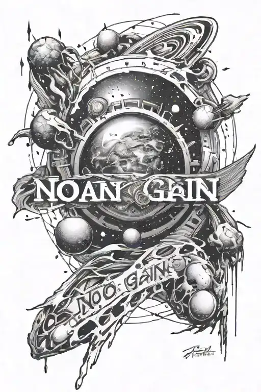 A Detailed Sketch Of A Galaxy With The Words 'No Pain No Gain' Integrated In A Creative Way