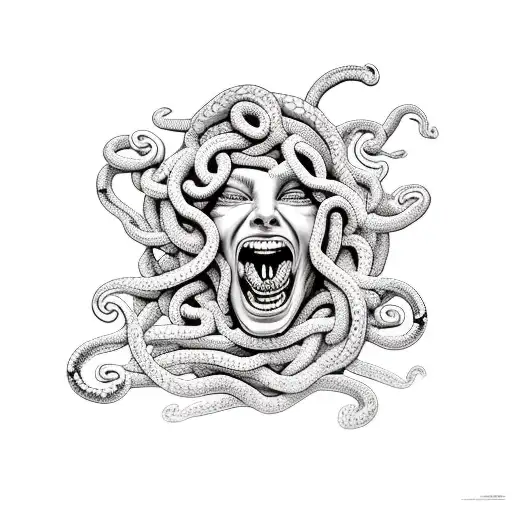Angry Medusa Yelling With Snakes