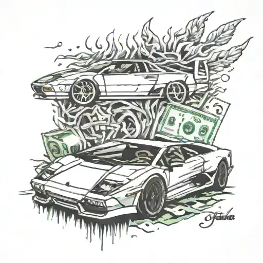 1990 Lamborghini With Flames And Money