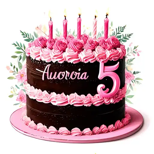 Pink Birthday Cake With The Name Aurora And Number 5