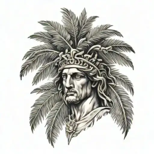 Palm Tree Sleeve Tattoo Featuring Alexander The Great