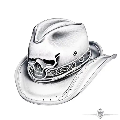 Skull Wearing A Cowboy Hat With Cross 12 Gauge Shotguns Behind It