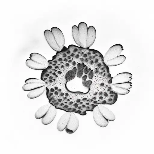 Dog Paw Print Surrounded By Daisies