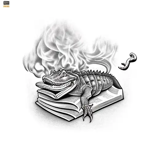 A Smoking Aligator Reading A Book