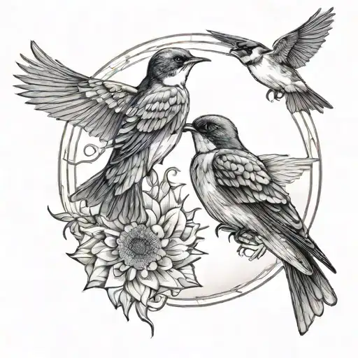 Two Swallows With Sun In Between