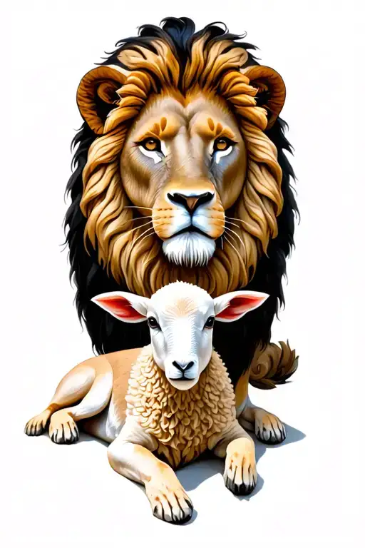 Lion Of Juda Realistic With Lamb Laying Next To Him