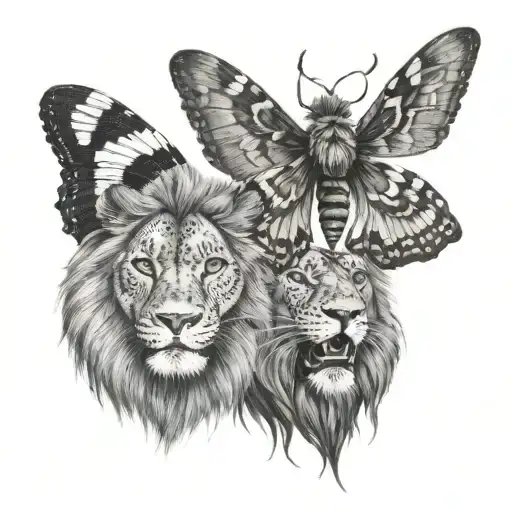Death Head Moth And Lion Head