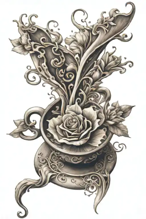 An Elegant Coffee Cup Overflowing With Delicate Flower Petals And Swirling Poetry Verses